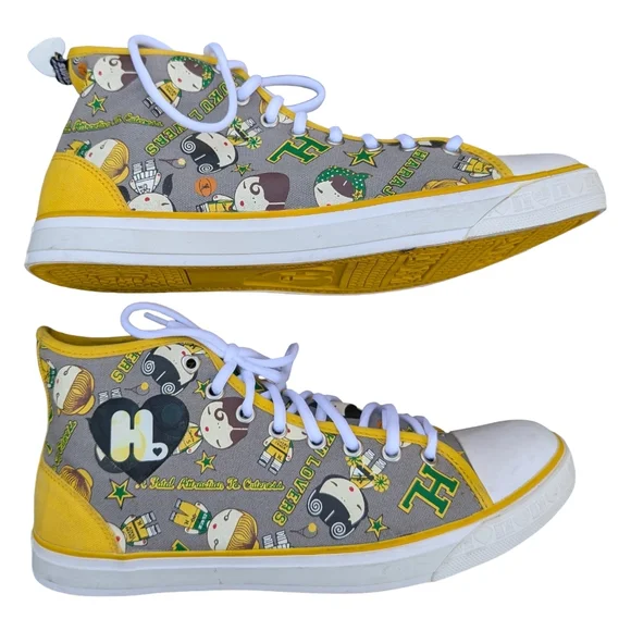 Harajuku Lovers High Top Canvas Sneakers Yellow Gray Kawaii Print Size 10 - Picture 4 of 12